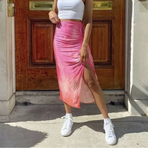 Zara draped tie dye pink midi skirt size M - Picture 4 of 10